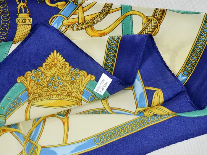 Хит продаж женский маленький шелковый шарф с принтом Модный узор цепочкой темно