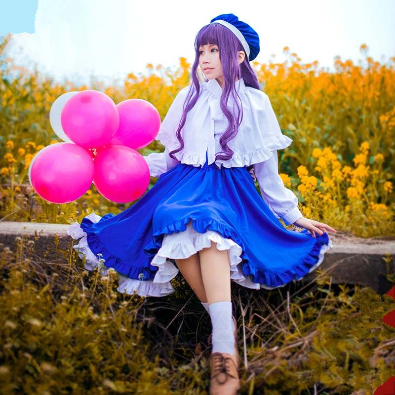 Аниме Cardcaptor Сакура косплей Tomoyo Daidoji Косплей Костюм синее платье плащ шляпа носки