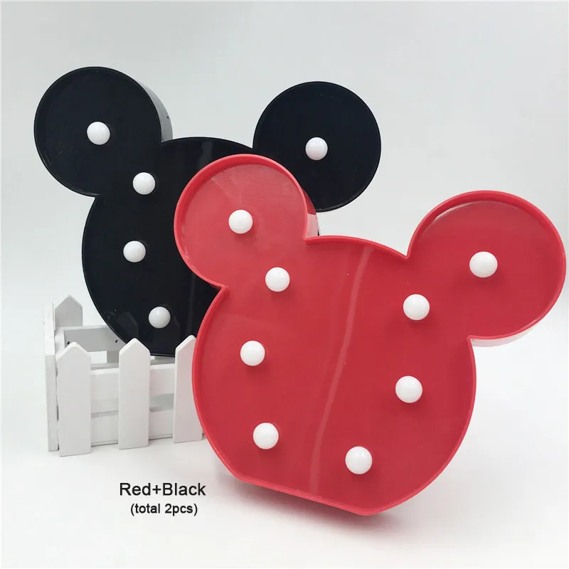 Black and Red Прямая поставка мультфильм 3D в форме Микки ночник красный черный белый цвет тела Ночная лампа AA на батарейках Спальня Декор Светильник - Испускаемый цвет: Black and Red