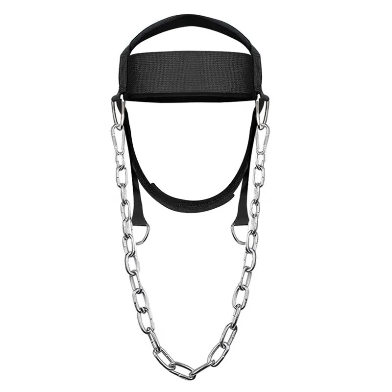 Black Gym Head Harness Adjustable Neck Strength Training Belt with D-Rings Chain for Weight Lifting Fitness Strap Workout Equipments - Color: Black