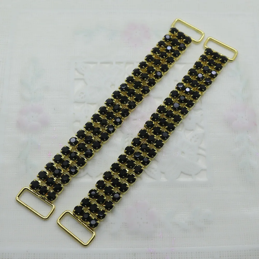 Высококачественные золотые 3 ряда черные стразы бикини соединители Пряжка/сумка