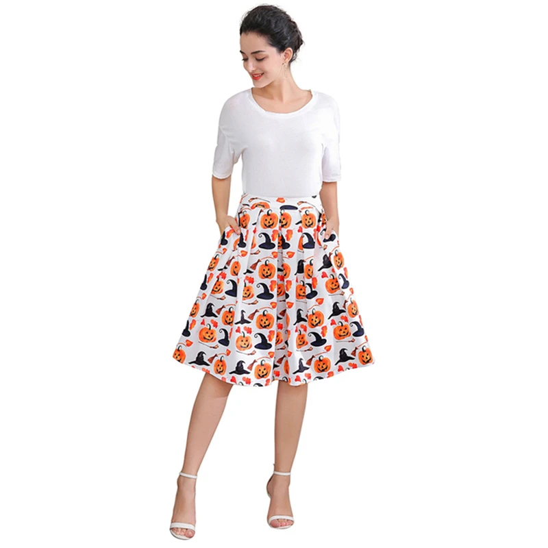 

2019 Summer Skirt Ladies Fashion Temperament Casual Simple Large Size Loose Printed Floral Mid-length Pleated Women Skirts CW580