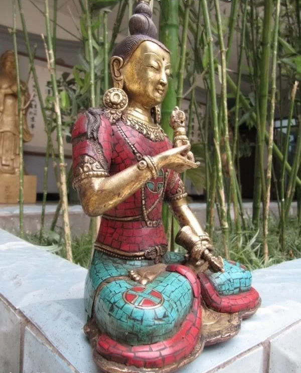 Непальский чистый Бронзовый 24K золотой позолоченный инкрустационный красный