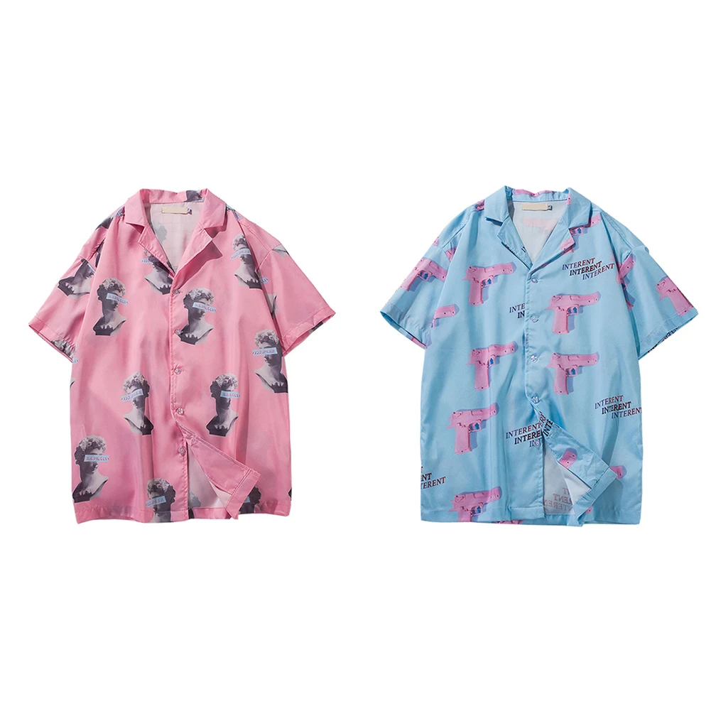 

Hot Selling Men Clothes Printed Turn-down Collar Short Sleeve Shirts Summer Hawaiian Beach Shirts Casual Loose Shirt