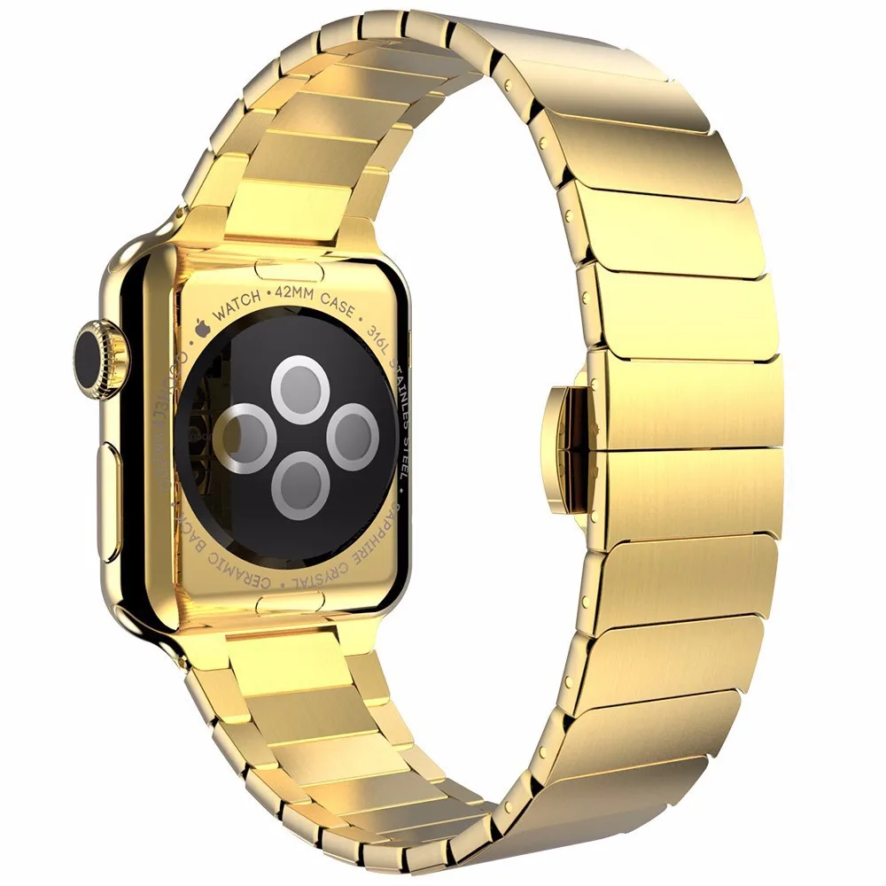 gold Ремешок из нержавеющей стали для Apple Watch, 4 ремешка, 38 мм, 42 мм, браслет с застежкой-бабочкой, петля с замком для iwatch, серия 4, 40 мм, 44 мм - Цвет ремешка: gold
