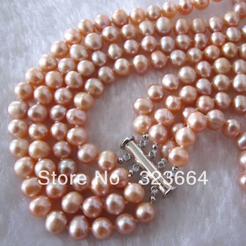 18-22&quot 6-8mm 4 Row Peach Pink Freshwater Pearl Necklace Strands Jewelry | Украшения и аксессуары