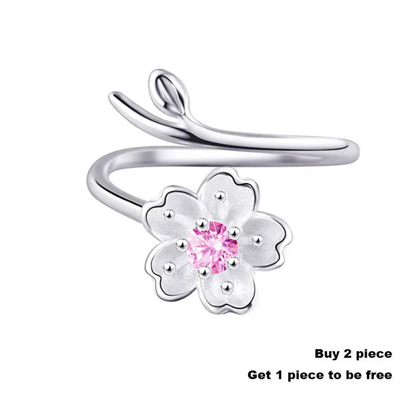 Романтическое милое кольцо с цветком вишни Женское из стерлингового серебра S925