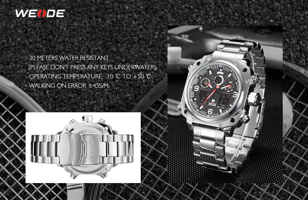 WEIDE спортивные часы повседневные бизнес Авто Дата Секундомер Аналоговый Цифровой браслет из нержавеющей стали Кварцевые наручные часы Relogio Masculino