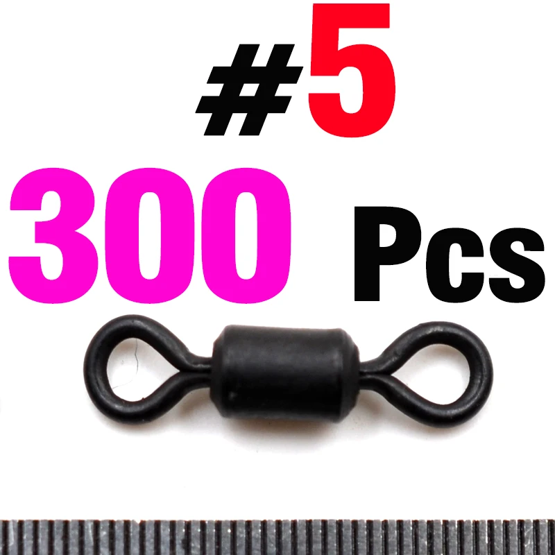 300Psc Size 5 MNFT 300 шт. рыболовные роликовых вертлюгов прочный матовый черный прокатный поворотные рыболовные снасти аксессуары линия для подключения разъема 4/5/7 - Цвет: 300Psc Size 5