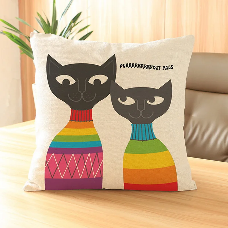 Наволочка из хлопка и льна с персональным принтом животных мультяшных кошек