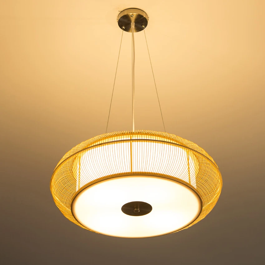 

Dia 46/56cm Chinese style restaurant living room pendant lamp Japan style Hand knitting bamboo indoor lighting suspension light