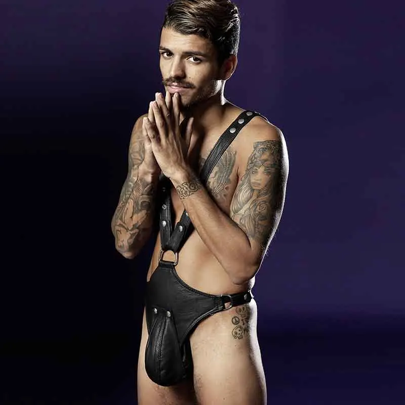 

Боди из искусственной кожи, сексуальное мужское экзотическое Черное Нижнее белье для фетиша, костюм бандаж, Фэнтезийный комбинезон для геев, сексуальное нижнее белье Тедди