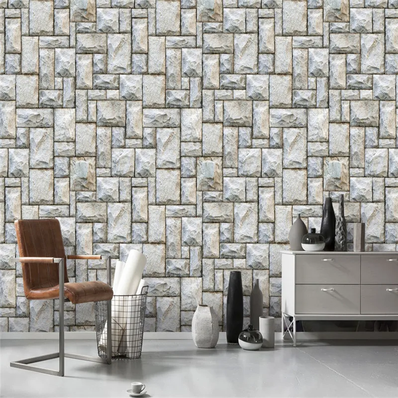 

Vintage Wall Murals 3D Brick Wallpapers Stone Light Grey Wall Papers for Walls 3D Wallpapers for Living Room Bedroom Home Decor