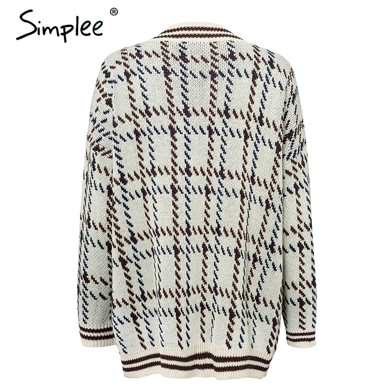 Simplee V шеи клетчатый винтажный женский кардиган с длинным рукавом Повседневный