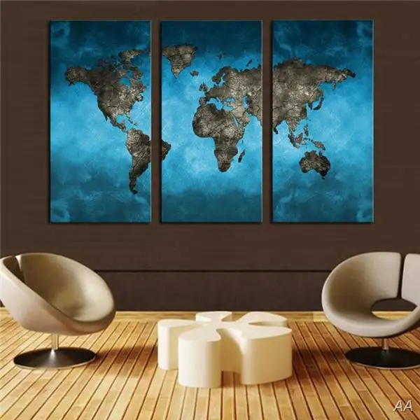 

Unframed 3 Panels Abstract Blue Map Landscape HD Picture Canvas Print Painting Modern Canvas Wall Art Gift For Home Decoration