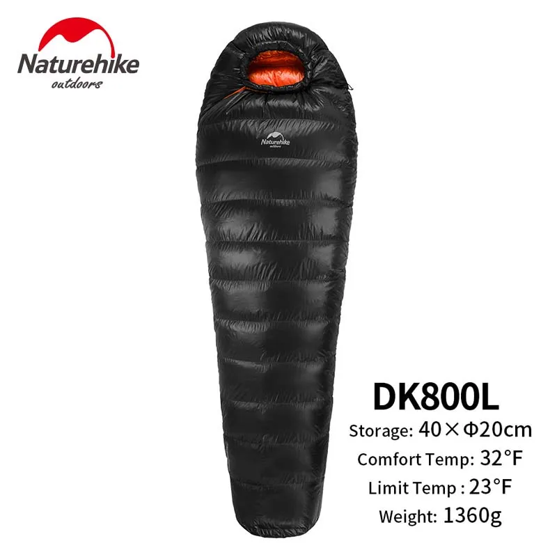 Black 800g Naturehike открытый кемпинг зимний спальный мешок вниз спальный мешок Мумия один спальный мешок с капюшоном Fr холодную погоду - Цвет: Black 800g