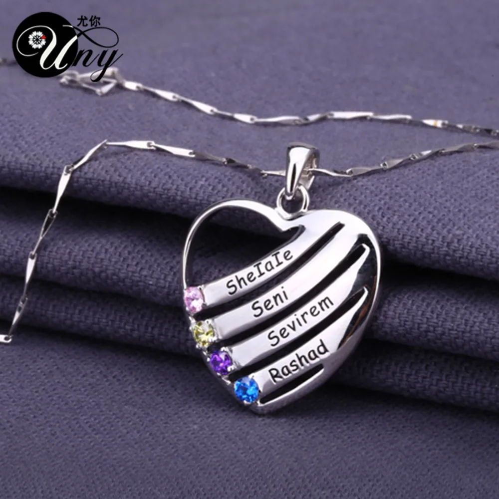 Uny Jewelry стерлингового серебра 925 пробы специальная индивидуальные выгравировать Семья Юбилей подарок на день матери сердце Цепочки и ожерелья подвеска