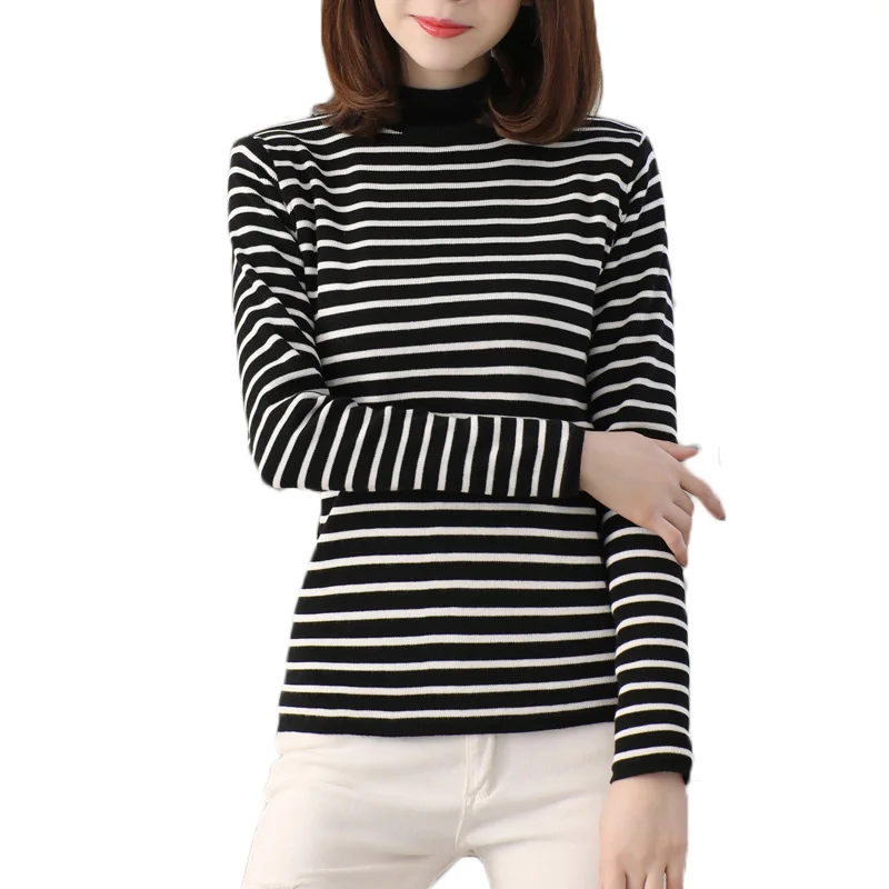 Women Autumn Winter Striped Thick Warm Knitted Pullover Sweaters Ladies Crochet With Velvet Sweater Female High Quality | Женская одежда
