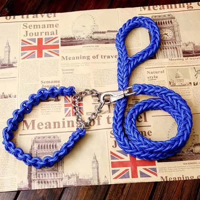 Blue Большой ошейник и поводок для собаки наборы нейлоновый Тяговый канат собака P цепь восемь прядей веревка поводки для больших для средних и мелких собак поводки для домашних животных 10E - Цвет: Blue