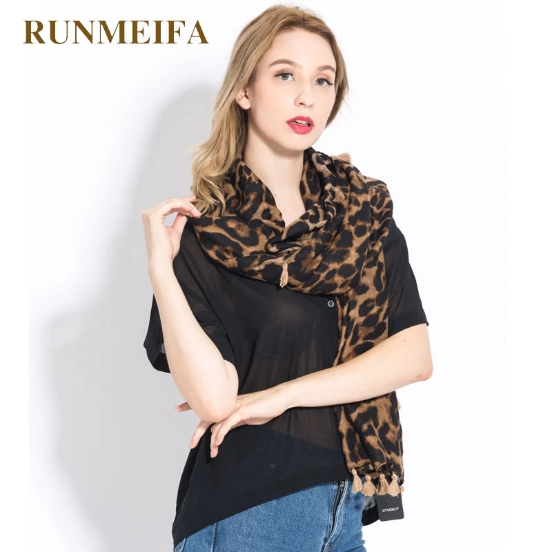 [RUNMEIFA] Fashion Women Wild Leopard print scarf shawls and wraps Sjaals famale Cotton Long Cape Shawl Scarves foulard femme - Цвет: 1