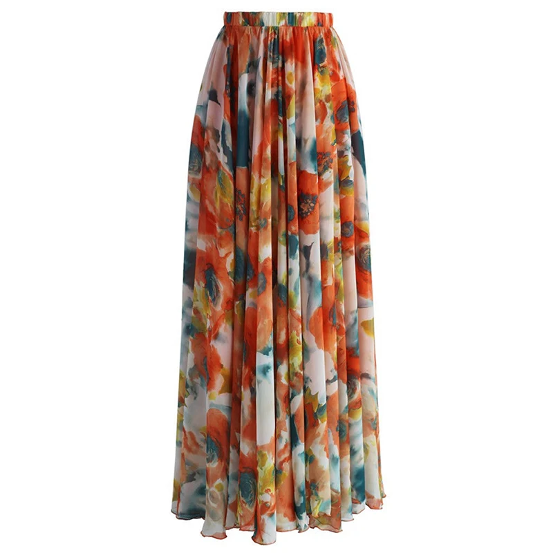 Женские длинные юбки для дам Boho Летние Плиссированные пляжные шифоновые