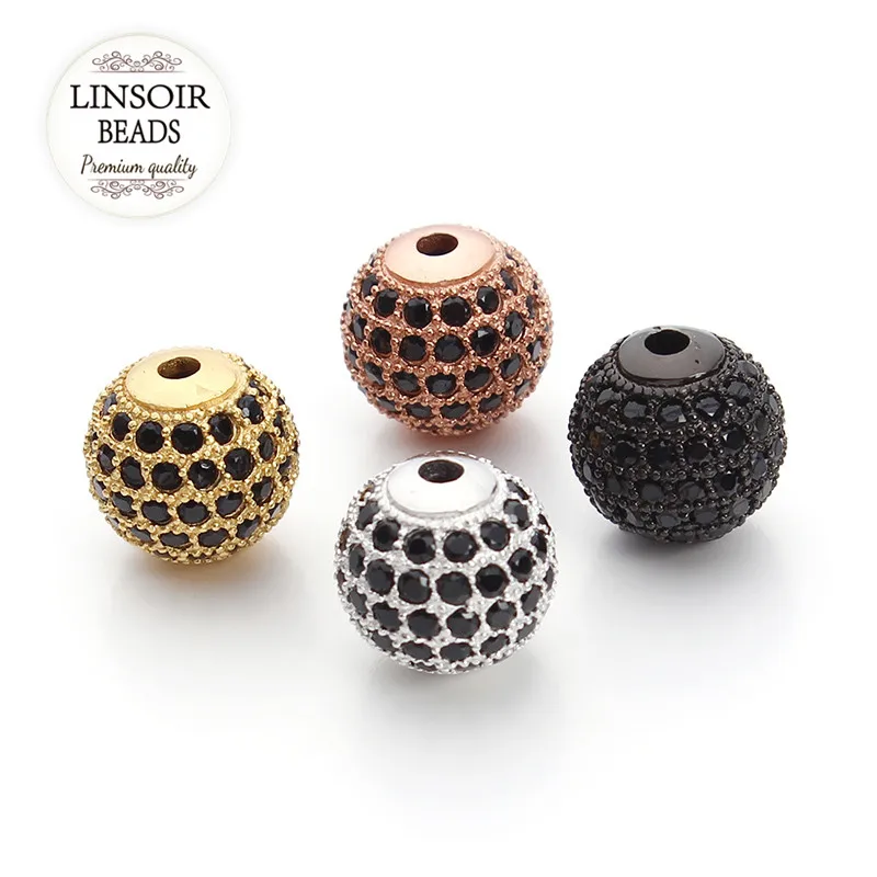 

Fashion 2pcs/lot 10mm Round Gold/Rhodium/Gunblack/Rose Metal Spacer Beads Zircon Rhinestone Crystal Beads Jewelry Making F3291