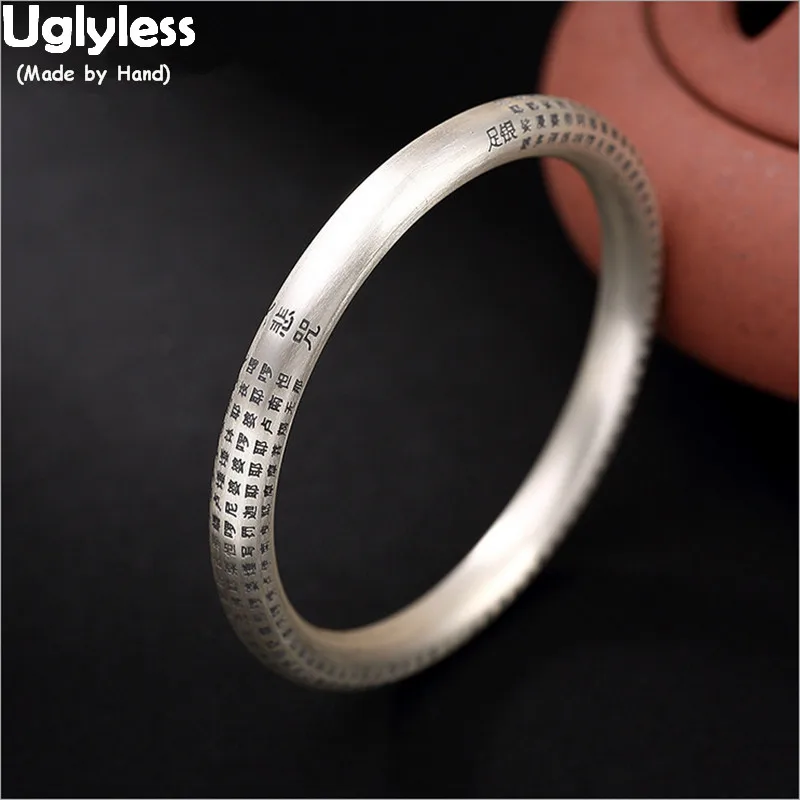

Uglyless Real 99% Full Silver Thick Bangles for Women Buddhism Gifts Spells Close Bangle 56-66MM Diameter Bracelets Fine Jewelry