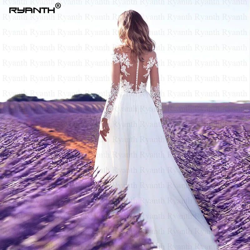 Ryanth Vestido De Noiva свадебное платье с длинными рукавами романтическое шифоновое