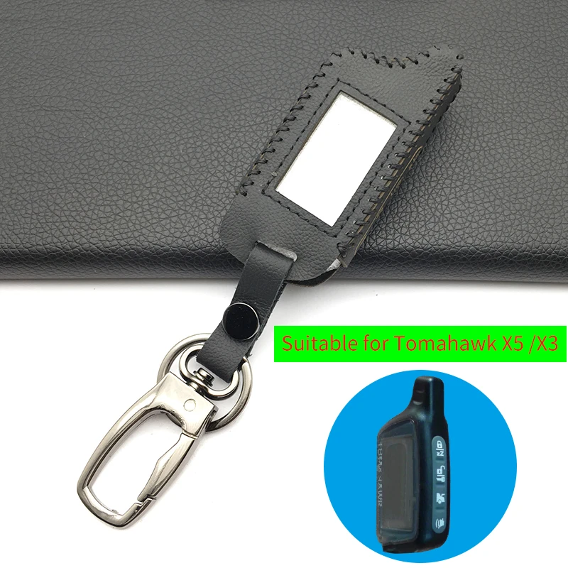 

X5 LCD Remote Leather Key Case Fob Switch For Vehicle Safety Two Way Car Alarm System Russian Version x5 x3 TOMAHAWK Keychain