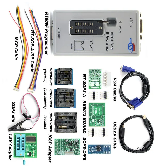 with 11 Adapter RT809F ISP программист/RT809 lcd usb программист ремонтные инструменты 24-25-93 serise IC с 11 адаптерами - Цвет: with 11 Adapter