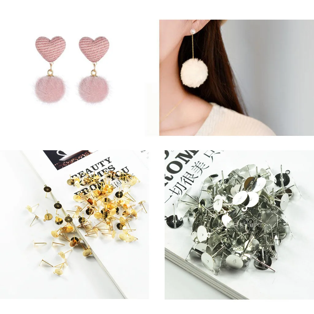100 шт. модные 10x12 мм плоские серьги гвоздики для ушей DIY держатель бусин жемчужная