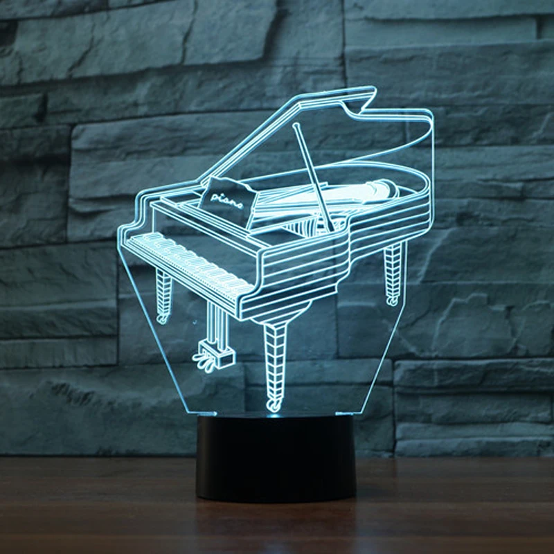 Creative 3D Light Piano Model Illusion Lamp LED 7 Color Changing USB Touch Sensor Desk Night Remote Controlled | Лампы и освещение