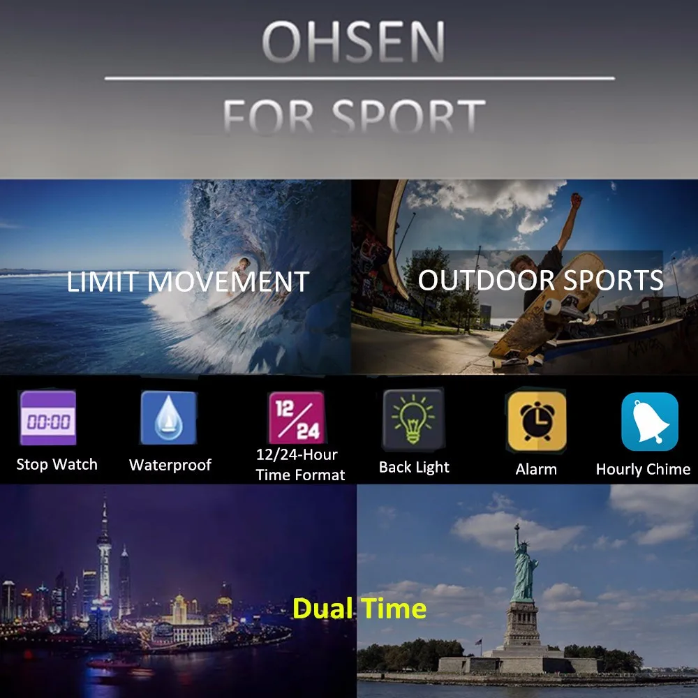 Новинка OHSEN, аналоговые цифровые часы с ЖК-дисплеем, двухъядерный, будильник, 30 м, спортивные часы для плавания, мужские наручные часы с резиновым ремешком, кварцевые часы, Hombre Relogio