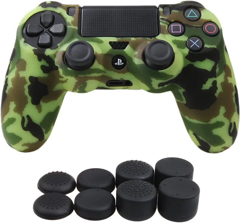 Green Camo Мягкий силиконовый Джойстик Геймпад Ручки Чехол колпачки на большой палец для sony DualShock 4 playstation 4 PS 4 Pro тонкий контроллер чехол - Цвет: Green Camo