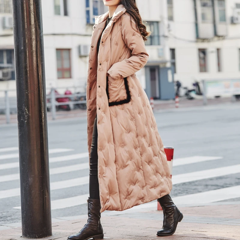 Пуховик женский длинный тонкий с гусиным пухом 2019|Женские пуховики| |
