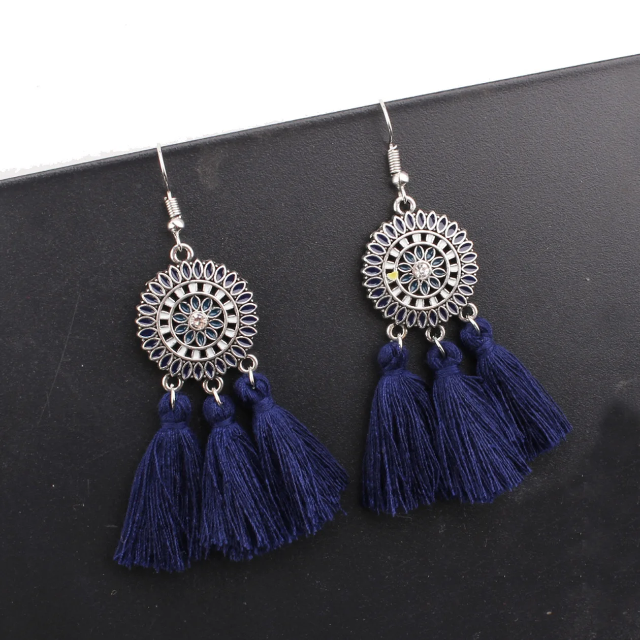dark blue Новинка, женские серьги, большие, Подсолнухи, длинные, с кисточками, серьги для женщин, ювелирное изделие, женские серьги, серьги для девушек, Brincos - Окраска металла: dark blue