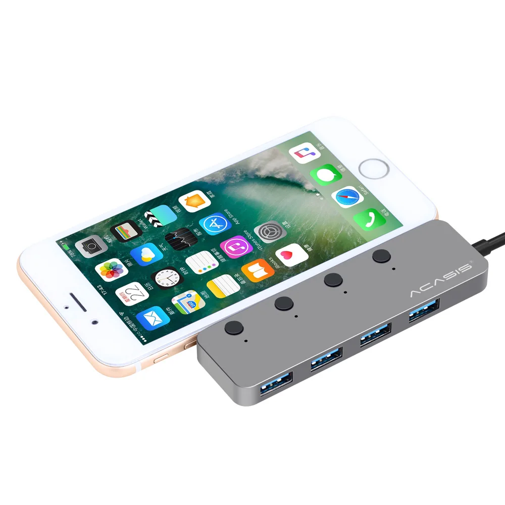 Acasis HS-080 4 порта USB 3,0 концентратор разветвитель с индивидуальным переключателем внешний кабель 20 см USB адаптер для MacBook Windows системы