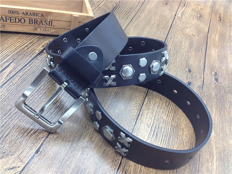 Мужской ремень в стиле панк из натуральной кожи с заклепками 00005|punk belts for men|belt menpunk