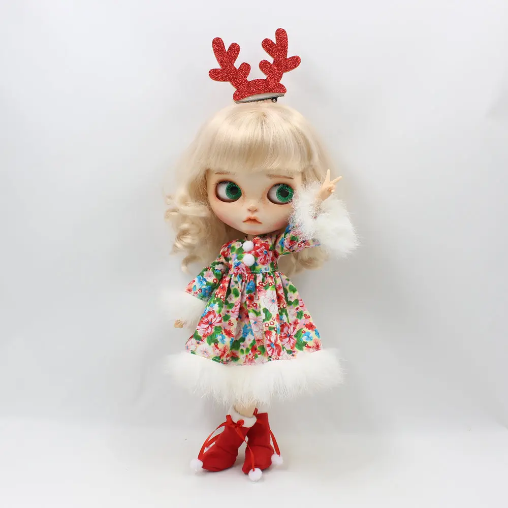 Blyth doll icy licca merry christmas платье с цветами Красная Зимняя одежда Подарочная игрушка подходит для куклы 1/6