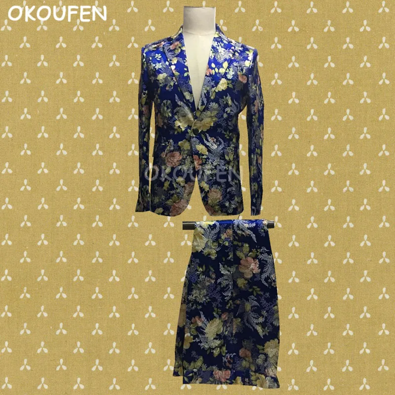 

Звездный стиль, модный костюм с цветочным принтом, мужские модные костюмы с принтом, для ночного клуба, для певицы, для выступления на сцене