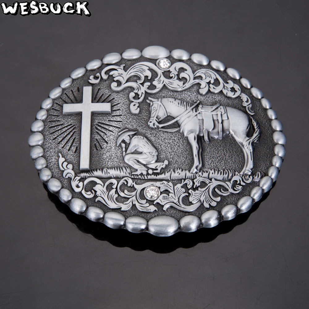 Wesbuck Brand с пересекающимися на большие из металлического сплава, покрытого стразами пряжки ремня для мужские Юнисекс Western Buckles для девочек в ковбойском с пряжкой повседневные ковбойские Hebilla