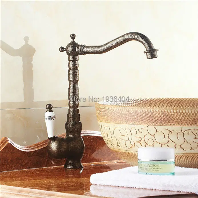 Кран для раковины из латуни с одним отверстием в европейском стиле фарфоровым