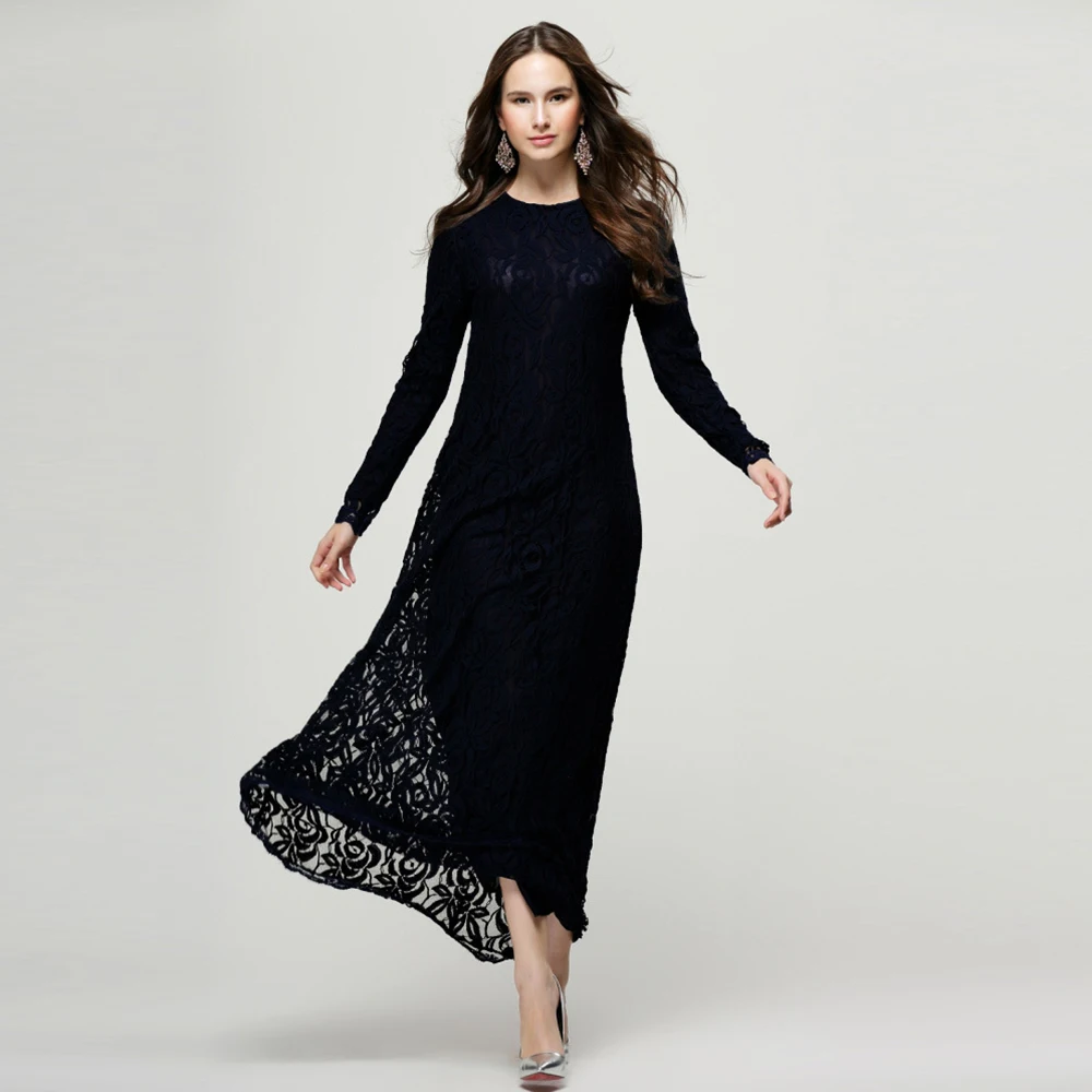 Женский кружевной кафтан женская одежда однотонное мусульманское платье