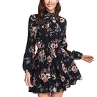 Женское платье с цветочным принтом на молнии размера плюс, свободное мини-платье с длинным рукавом, Прямая поставка 40AT30