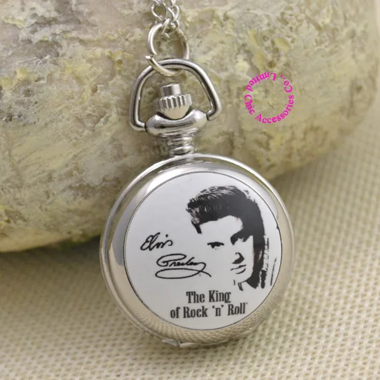 Elvis Presley For Women Ladies Gril Pocket Watch Necklace ladies girl fob watches silver antibrittle Fashion Wholesale rock roll | Наручные - Фото №1