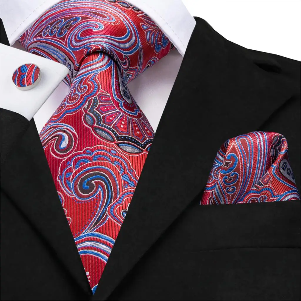 Hi Tie Мужские галстуки Красный Шелковый шейный галстук Пейсли Свадебный цветочный