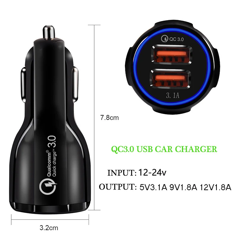 30 Вт макс QC3.0 QC2.0 dual USB быстрой автомобильное зарядное устройство для телефонов