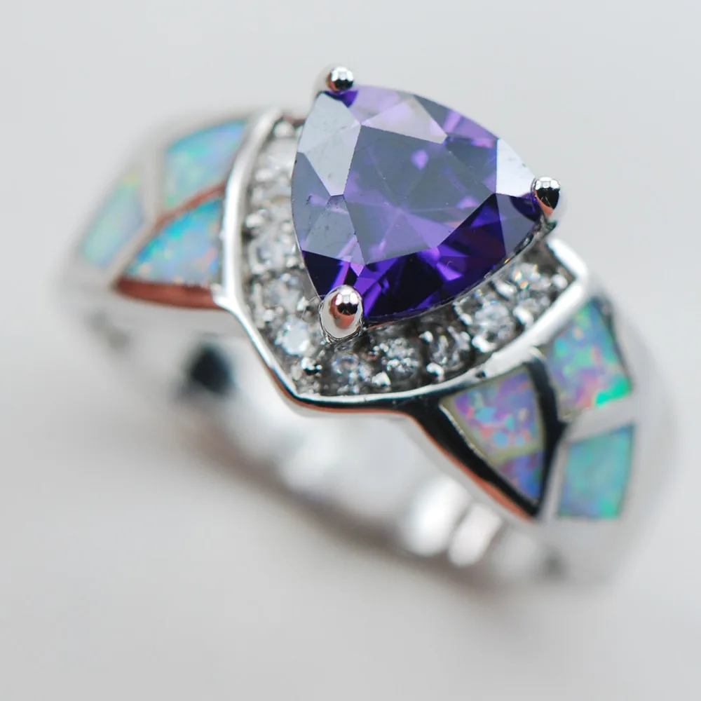 

Purple Crystal Zircon White Opal 925 Sterling Silver Ring Size 6 7 8 9 10 R1329