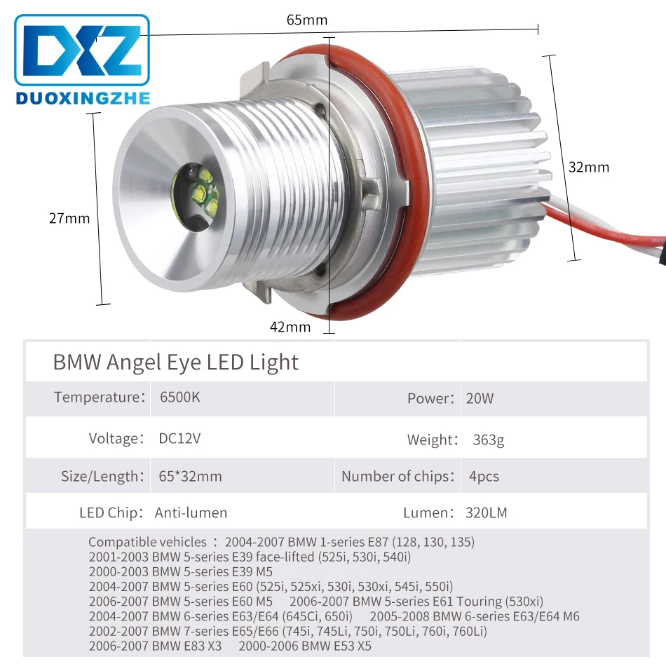 DXZ 2 шт. для BMW Angel Eyes 2*20 Вт 40 CREE светодиодные чипы белый E65 E87 E39 E60 E61 | Автомобили и