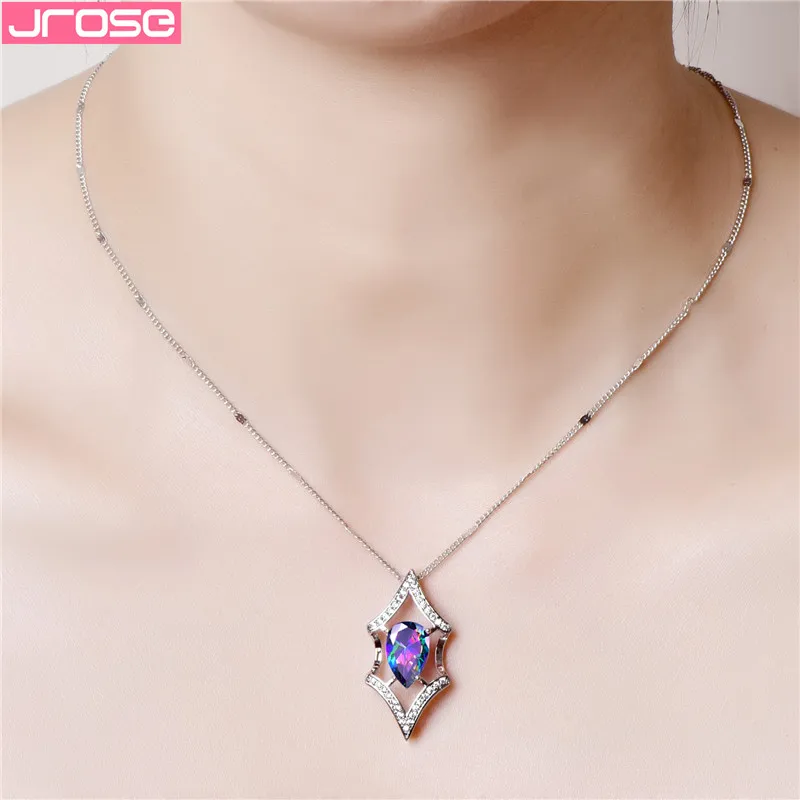 JROSE, классическое ожерелье с кулоном в виде капель воды, разноцветные фиолетовые кубические циркониевые подвески для женщин, свадебные серебряные украшения, Прямая поставка